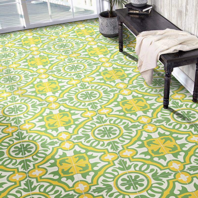 Handmade Baha in Green and Yellow Tile, Pack of 12 (Morocco)