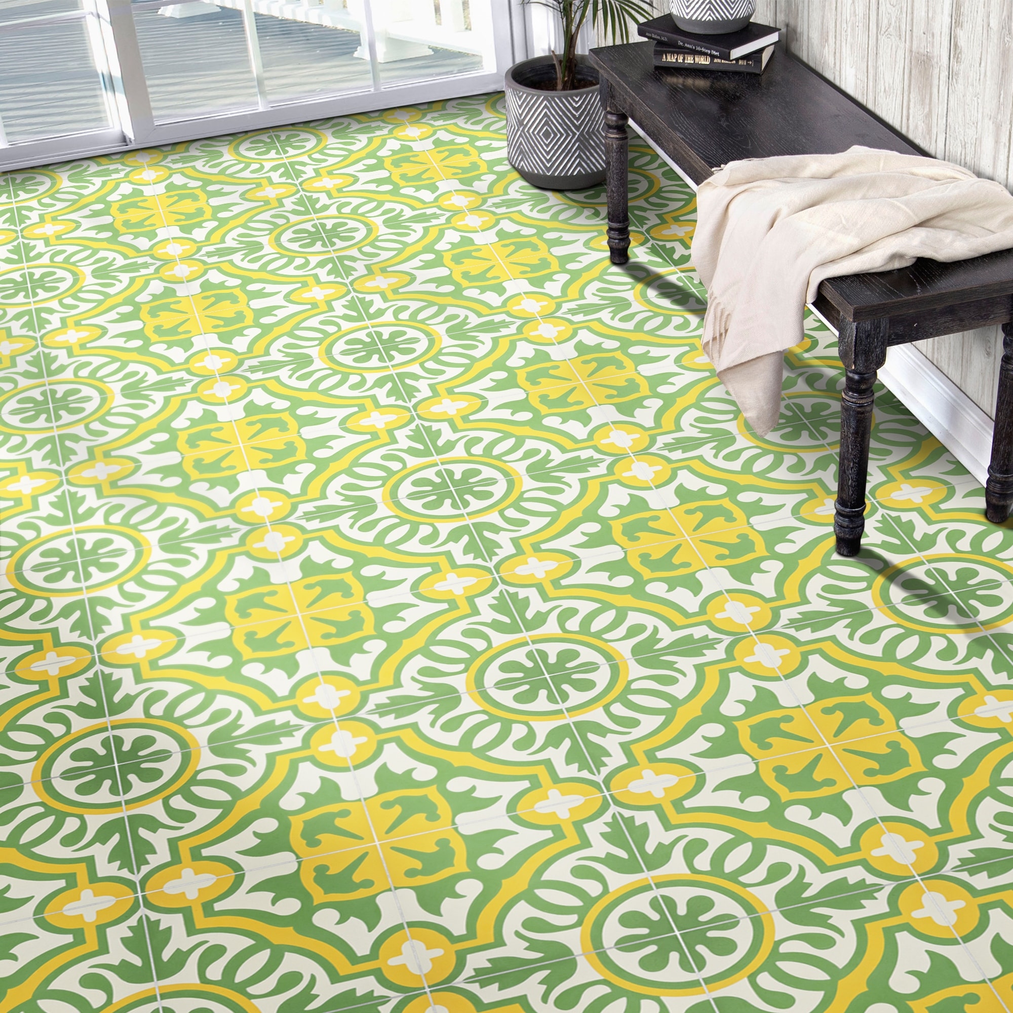 Handmade Baha in Green and Yellow Tile, Pack of 12 (Morocco)