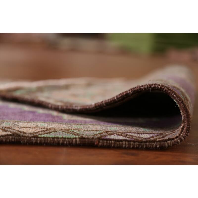 Hand Knotted Oriental 100% Wool Carpet Transitional Tribal Purples Anatolian Area Rug - 2' 11'' X 1' 6''