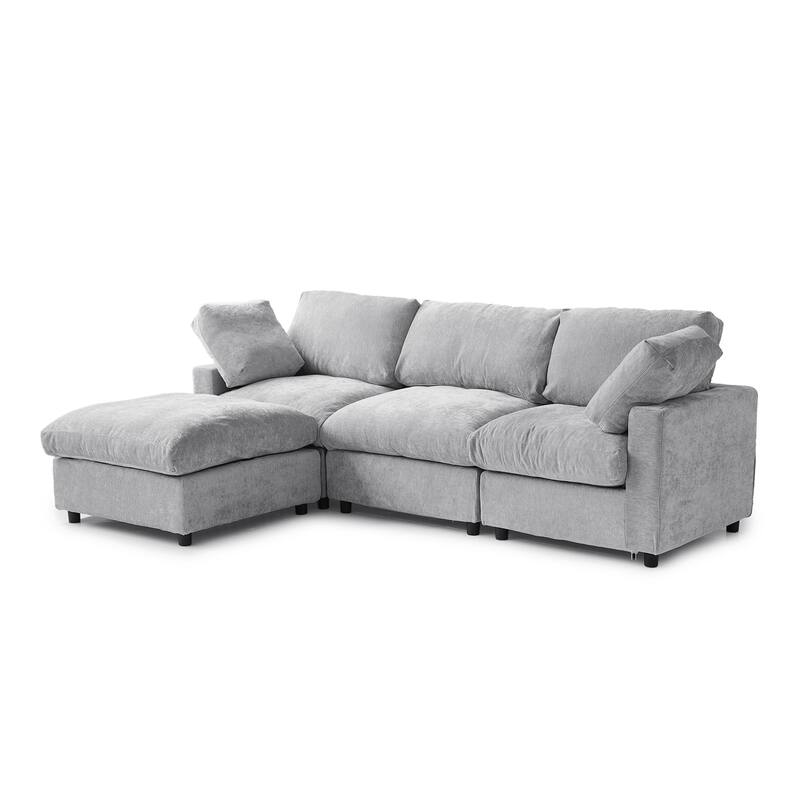 Modern L-shaped Sectional Sofa for Living Room,Chenille Modular Couch, Removable Cover, Spring Cushions, Solid Wood Frame