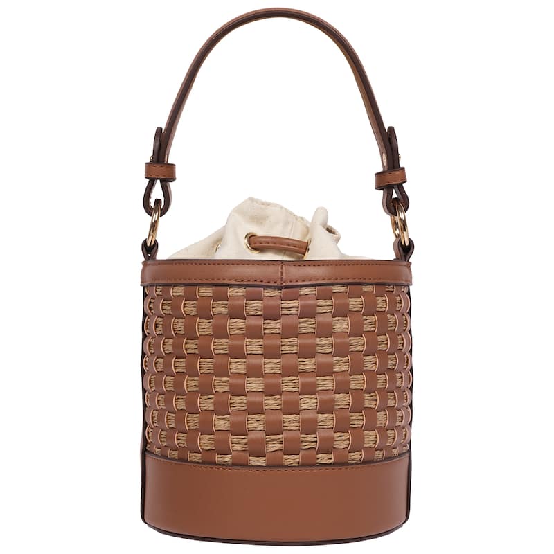 Tommy Bahama Raffia & Woven Drawstring Bucket Bag - Convertible Top Handle & Crossbody