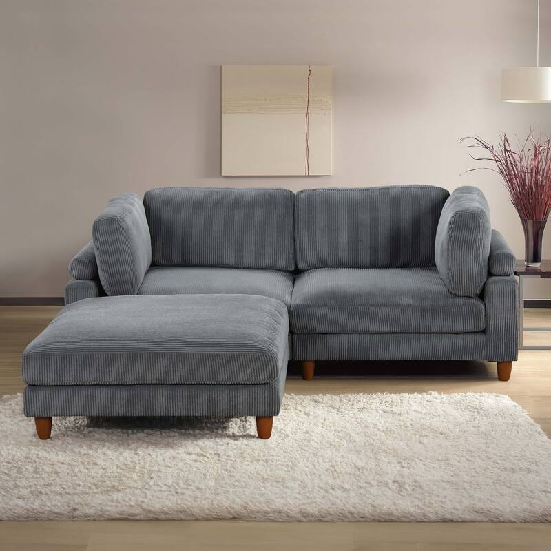 Furniture of America Sienta Modern 3-Piece Corduroy Modular Sectional with Ottoman - Grey