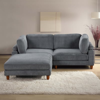 Furniture of America Sienta Modern 3-Piece Corduroy Modular Sectional with Ottoman