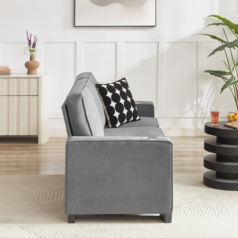 83.86"Snowfleece Fabric sofa,Modern Compressed Couch,3-Seater Sofa,Furniture