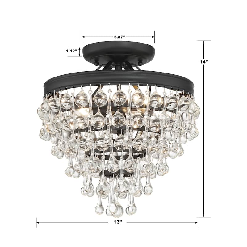 Calypso 3 Light Matte Black Ceiling Mount - 13"W x 14"H x 13"D