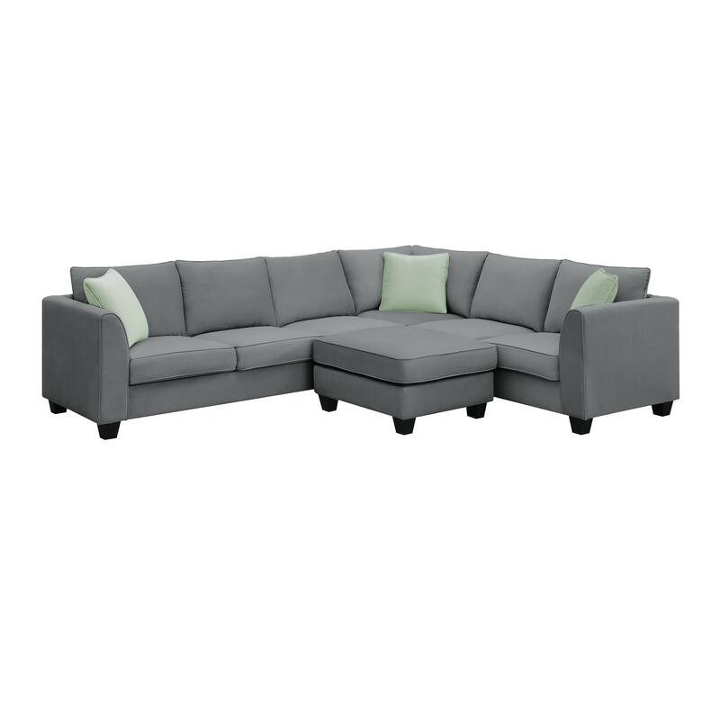 Modular Sectional Sofa with Removable Ottoman, 7 Seats Corner Sectional Sofa, L Shape Fabric Upholstered Sofa with 3 Pillows