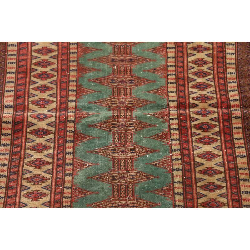 Hand Knotted Oriental 100% Wool Carpet Traditional Geometric Green Bokhara Area Rug - 4' 6'' X 3' 2''