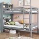 preview thumbnail 13 of 21, Bookcase Headboard Bunk Bed with Safety Guardrails and Ladder, Convertible to 2 Beds, Twin Over Twin Grey