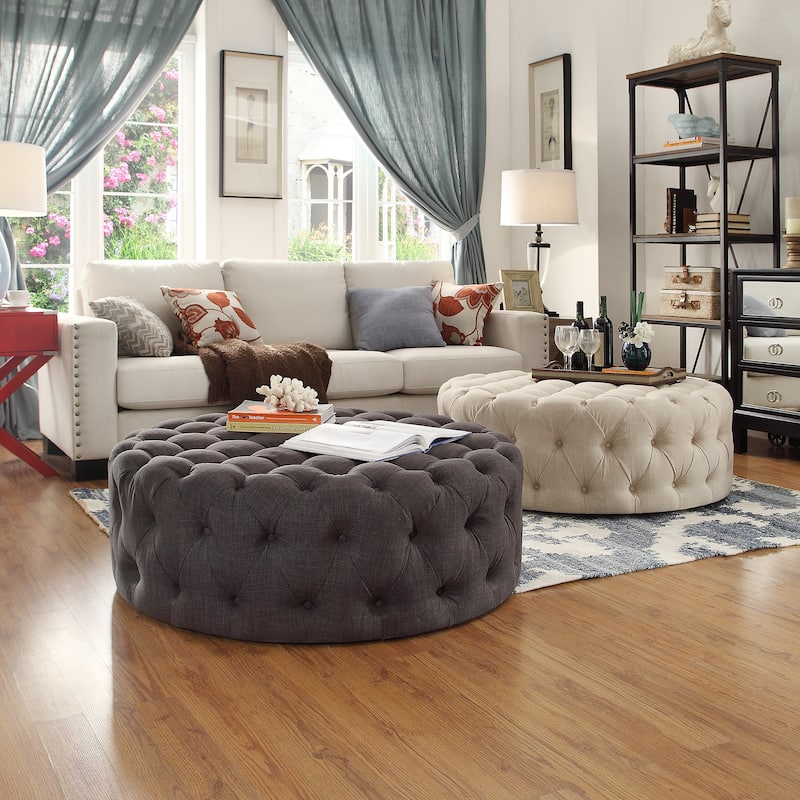 Knightsbridge Round Tufted Rolling Ottoman by iNSPIRE Q Artisan