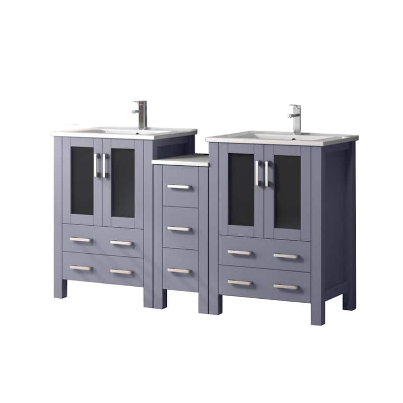 Volez Bath Vanity with Side Cabinet, Ceramic Top & Sink