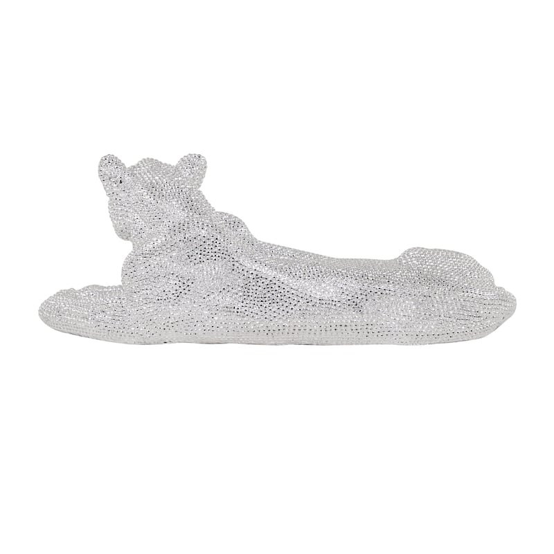 Polystone Leopard Decorative Sculpture with Carved Faceted Diamond Exterior - Black, White, Gold or Silver - Roche River Decor