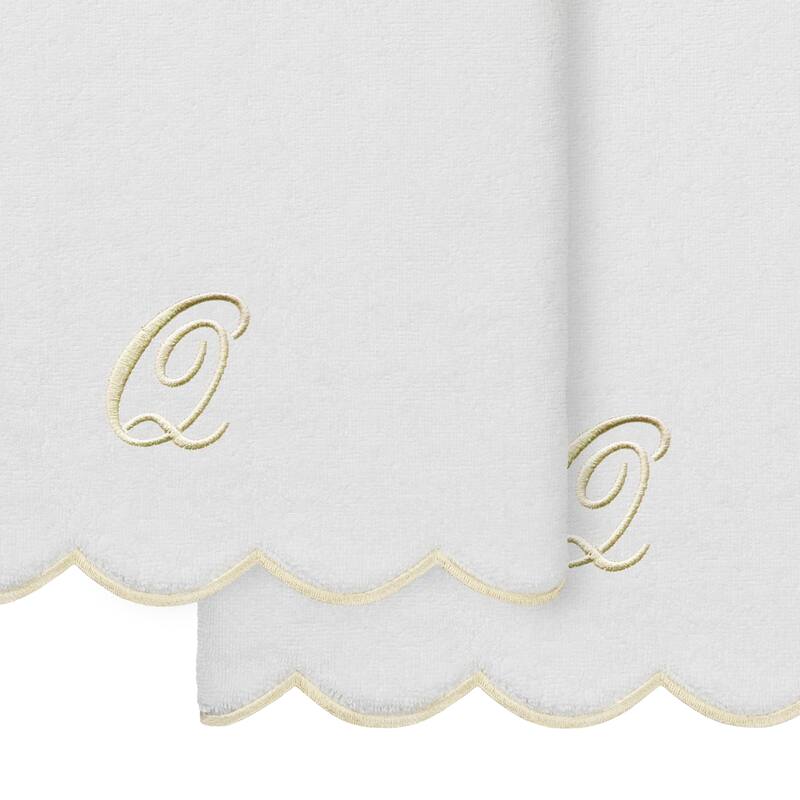 Authentic Hotel and Spa 100% Turkish Cotton Beige ADORNIA Scallop Personalized 2 Piece Bath Towel Set - 2 Bath Towels