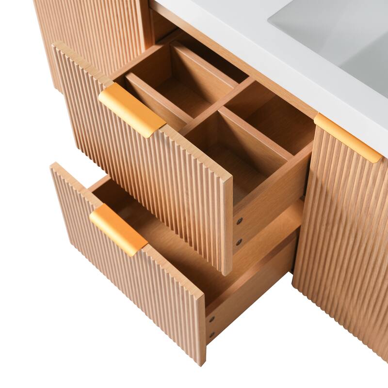 GDFStudio - Mercer Transitional Wall Mounted Bathroom Vanity Cabinet with Double SMC Sink, Soft Close Doors & Drawers