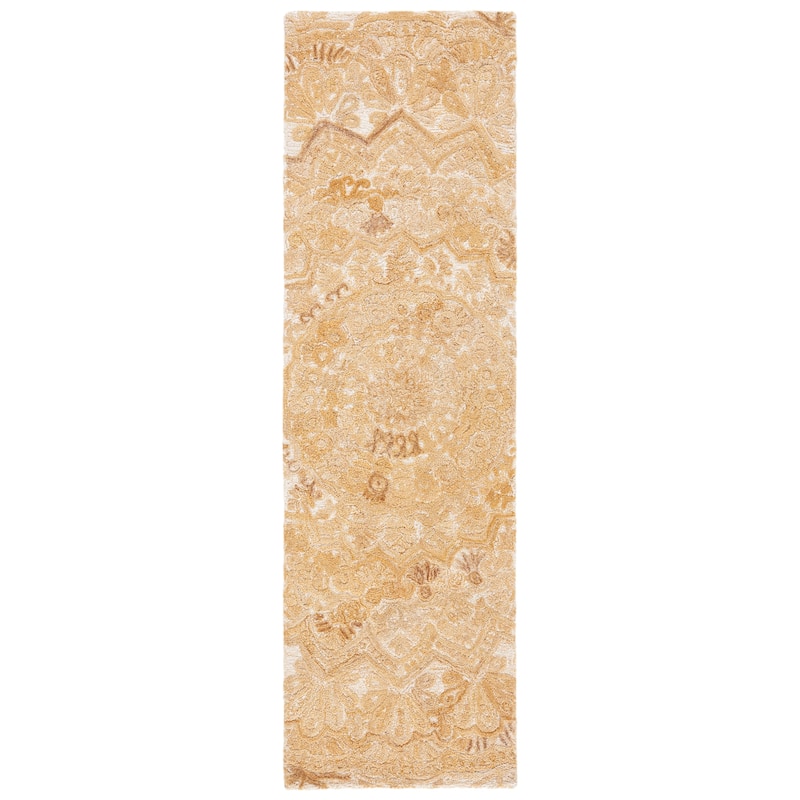 SAFAVIEH Handmade Marquee Genta Modern Medallion Wool Rug - 2'3" x 8' Runner - Yellow/Ivory - Runner