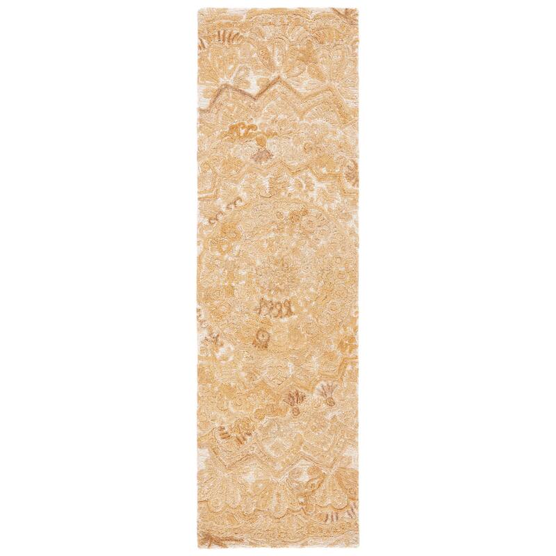 SAFAVIEH Handmade Marquee Genta Modern Medallion Wool Rug - 2'3" x 8' Runner - Yellow/Ivory
