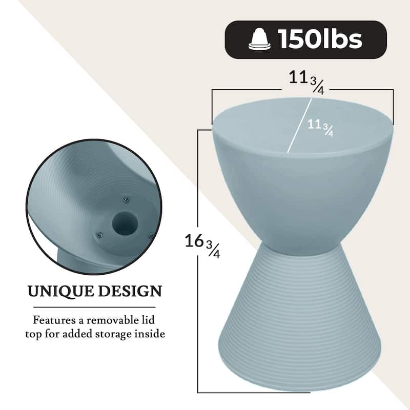 Boyd Round Side Table with Ribbed Design Base - Accent Hourglass End Table with Removable Lid for Living Room & Bedroom