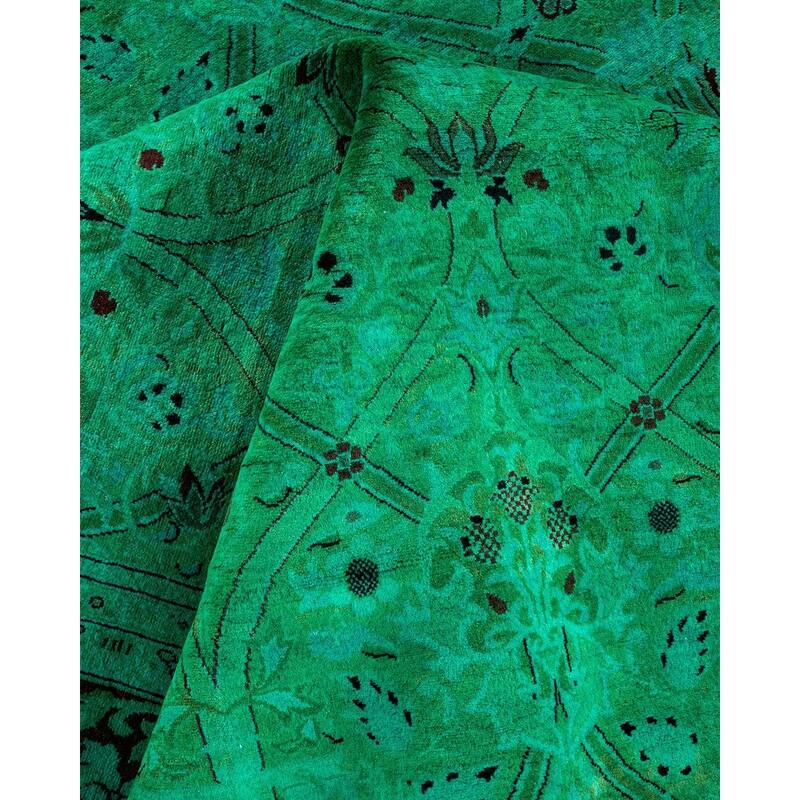 Overton Hand Knotted Wool Vintage Inspired Modern Contemporary Overdyed Green Area Rug - 8' 1" x 10' 2"