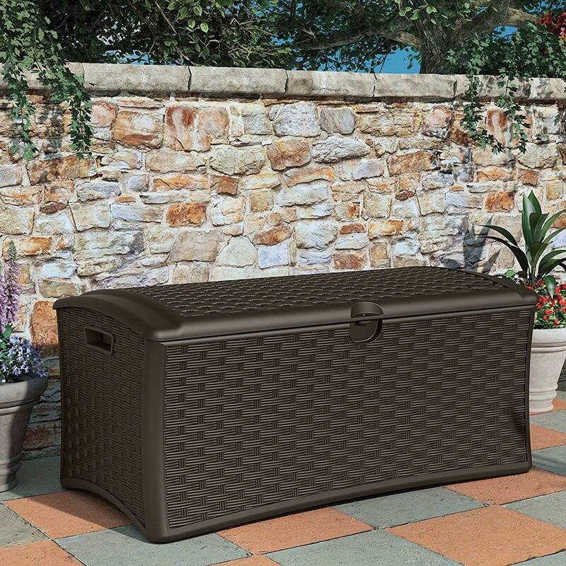 Suncast 72 Gallon Resin Wicker Outdoor Patio Storage Deck Box, Brown (4 Pack) - 32