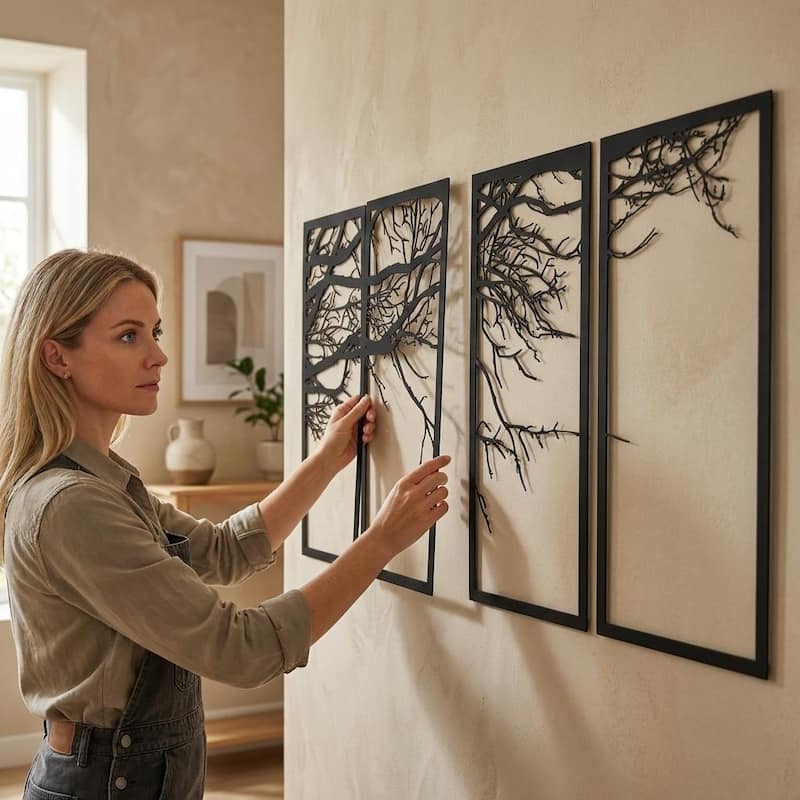 Tree of Life 4 Panels Metal Wall Decor for Home and Outside - Wall-Mounted Geometric Wall Art Decor