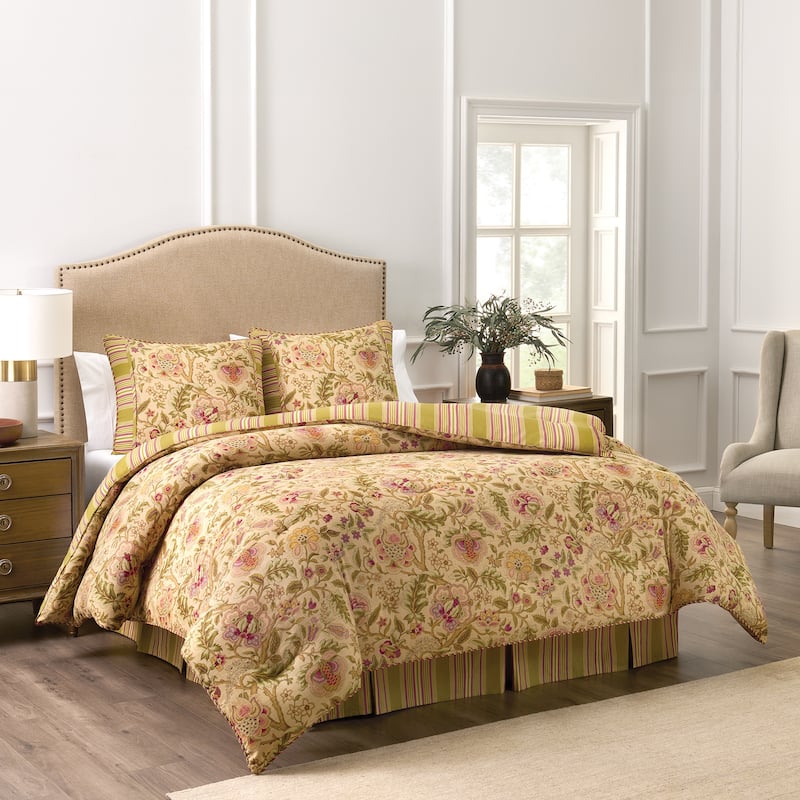 Waverly Stonington 4 Piece 100% Cotton Comforter Set - Antique - Queen