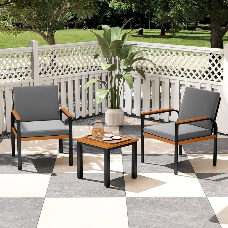 3-Piece Acacia Wood Patio Bistro Conversation Set with Table and Chairs for Garden or Balcony - Table: 18" x 18" x 16.5"