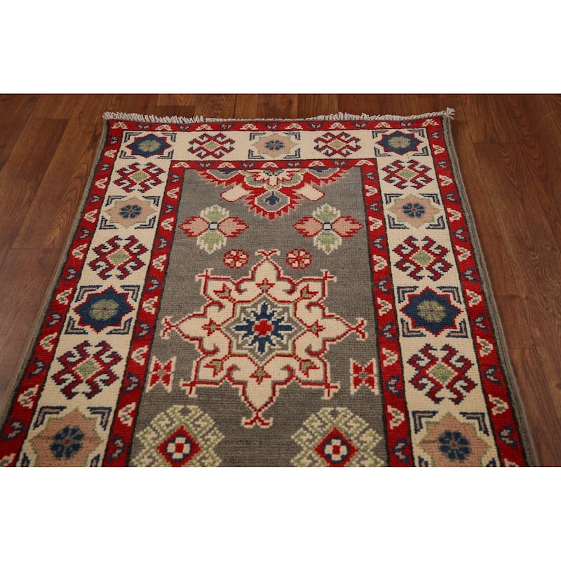Geometric Kazak Oriental Runner Rug Handmade Wool Carpet - 2'1" x 19'2"