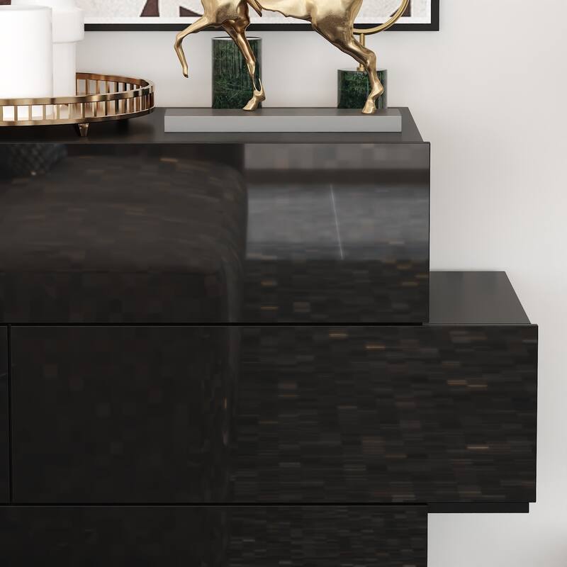 High Gloss White Eight-Drawer Dresser with Modern Design and Storage Chest