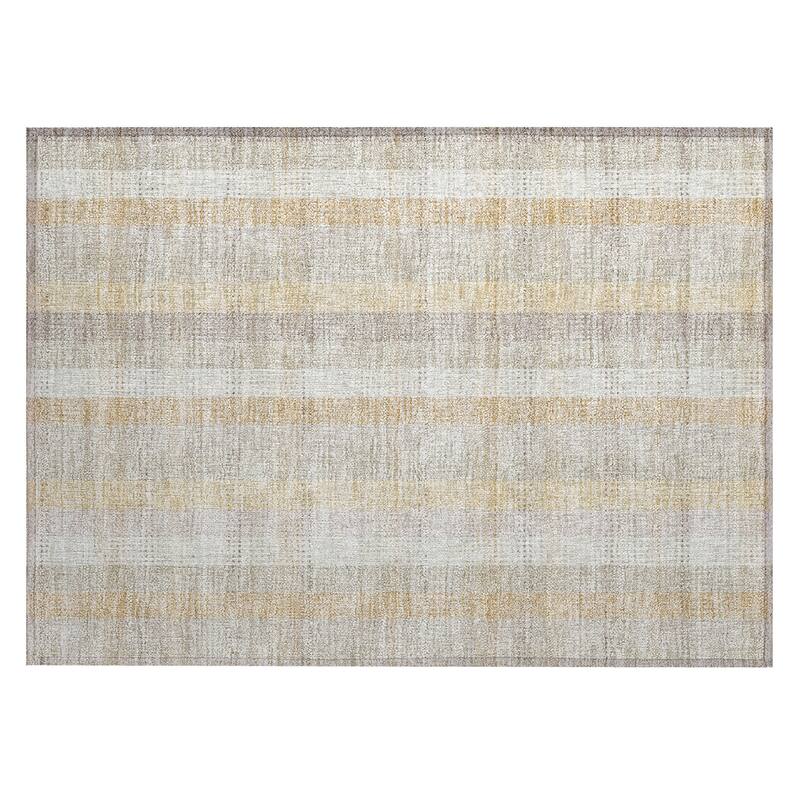Machine Washable Indoor/ Outdoor Modern Plaid Chantille Rug