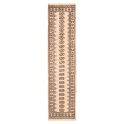 ECARPETGALLERY Hand-knotted Peshawar Bokhara Ivory Wool Rug - 2'6 x 10'3