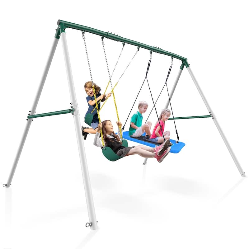 Hapfan 600lbs Heavy Duty Kids Metal Swing Set for Outdoor Backyard with 1 Platform Swing, 2 Belt Swings
