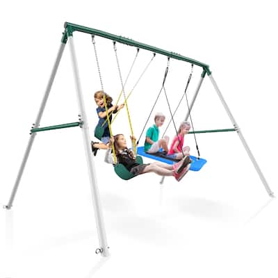 Hapfan 600lbs Heavy Duty Kids Metal Swing Set for Outdoor Backyard with 1 Platform Swing, 2 Belt Swings