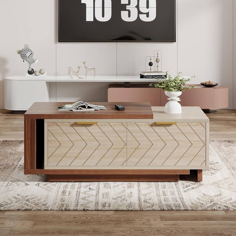 42"-65" Extendable Coffee Table, 2 Storage Drawers, Rectangular Cocktail/Center Table for Living Room
