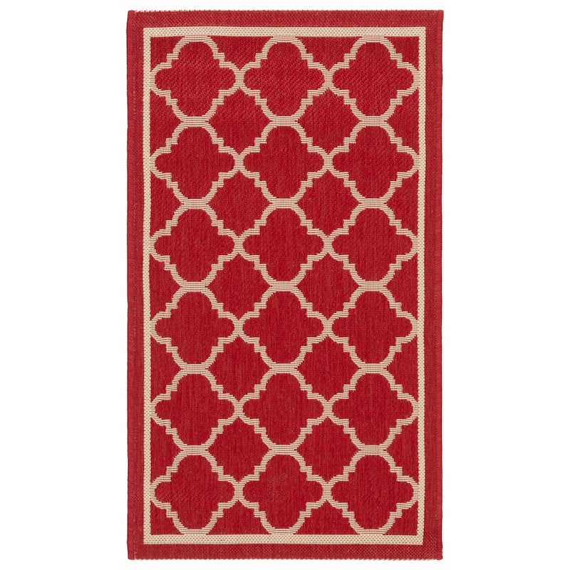 SAFAVIEH Courtyard Kristelle Indoor/ Outdoor Waterproof Patio Backyard Rug - 2' x 3'7" - Red/Bone