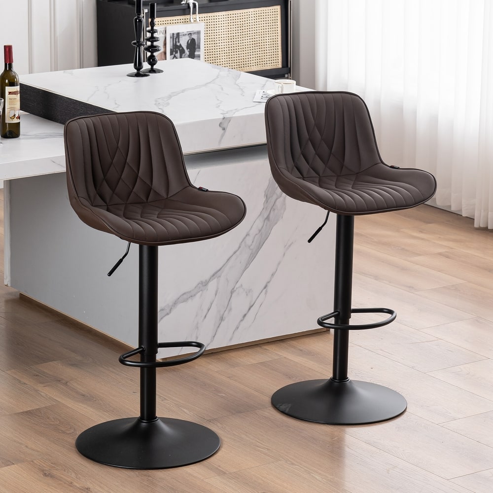 Adjustable Bar Stools Set of 2, Faux Leather Swivel Bar Chairs