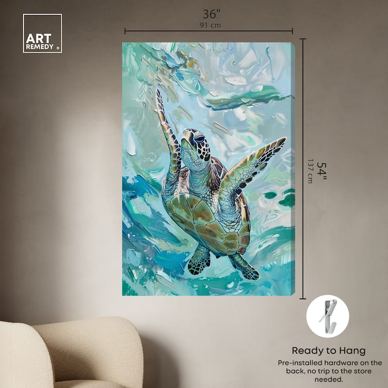Art Remedy Serene Turtle Gallery Wrapped Colorful Coastal 1 Piece Canvas Wall Art