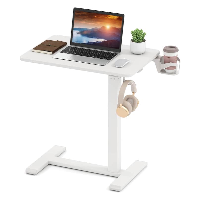 Costway C Shaped Side Table Height Adjustable Overbed Bedside Table - See Details - White