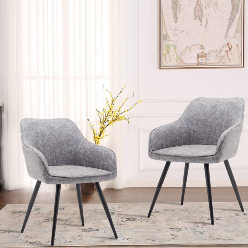 Dining Chairs set of 2 ,Faux Leather Accent Arm Chairs for Living Room Leisures/ Upholstered Chair with Metal Legs Set of 2 - Off-White/Brown