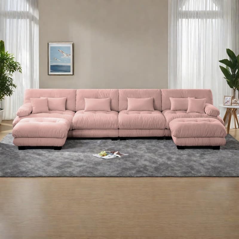 173.2" Chenille Modular 4-Seater U-Shaped Cloud Sectional Sofa with 2 Ottomans