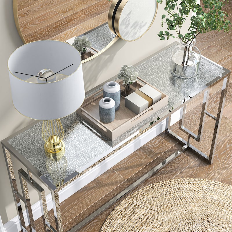 Glitterati Glam Chrome 48-inch Waterfall Glass Sofa Table by Furniture of America