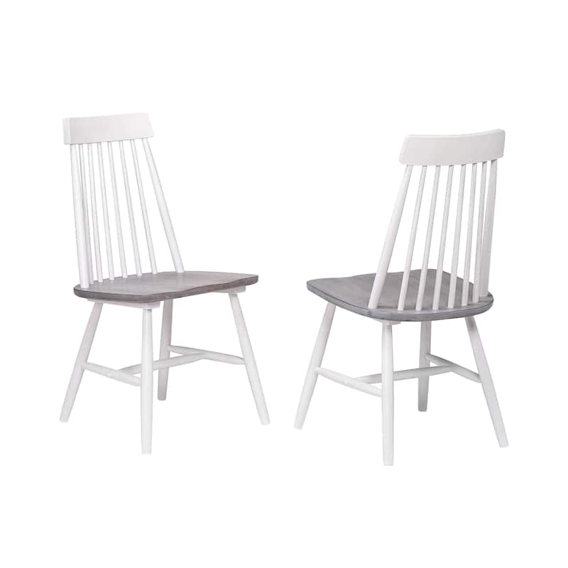 Windsor Wood Slat Back White/Gray Dining Side Chairs, Set of 2