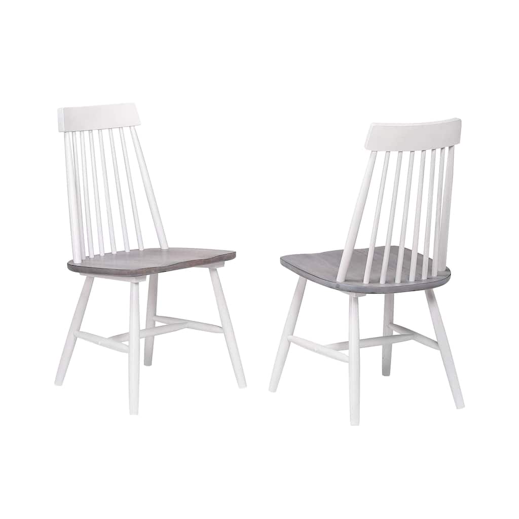 Windsor Wood Slat Back White/Gray Dining Side Chairs, Set of 2