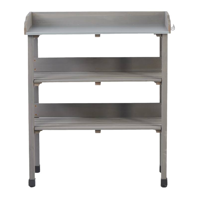 3 Layers Outdoor Work Potting Table, Solid Wood Workstation for Garage