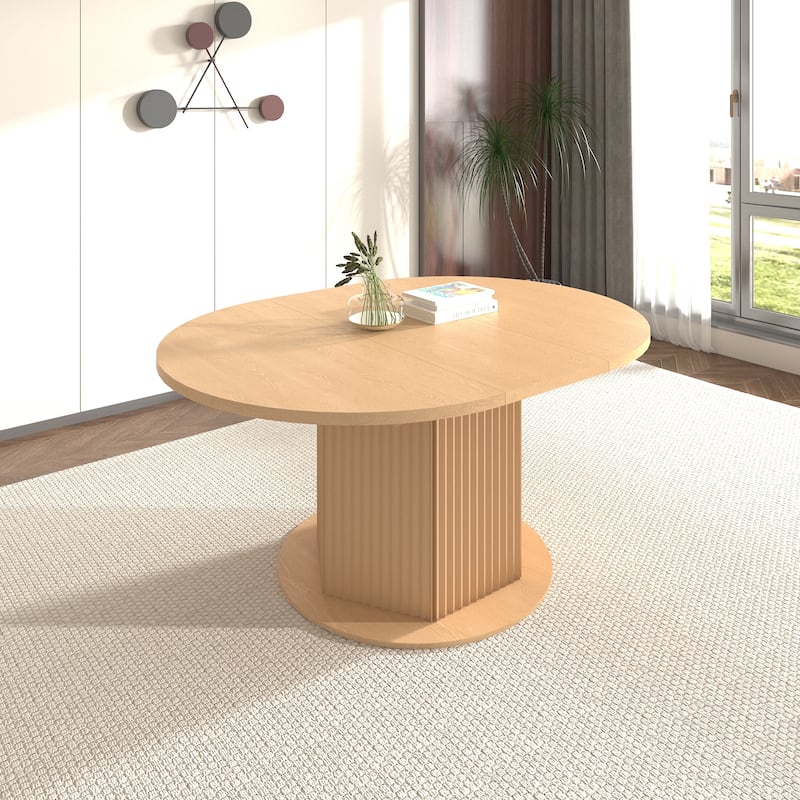 Round Dining Table for 4-6 People, Kitchen Table with Bump Texture Base, Wooden Dinner Table for Dining Room Family Gathering