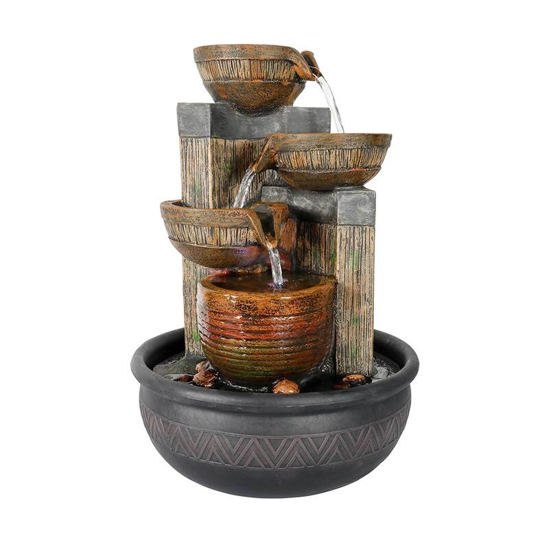 4-Tier Indoor Tabletop Waterfall Fountain with Lights, Resin Water Feature
