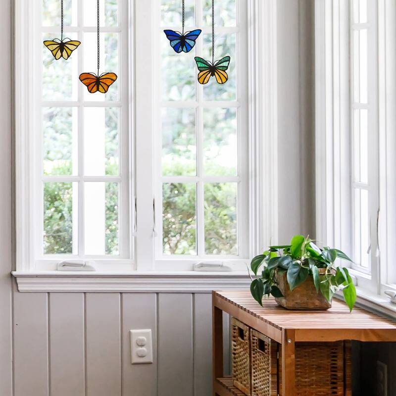 River of Goods Set of 4 Butterflies River of Goods Multicolored Stained Glass Window Panels - 4" x 0.25" x 3.2"