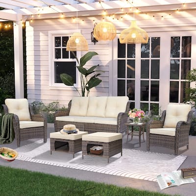 High Back Brown Wicker Outdoor Patio Furniture Sets with Patio Chairs