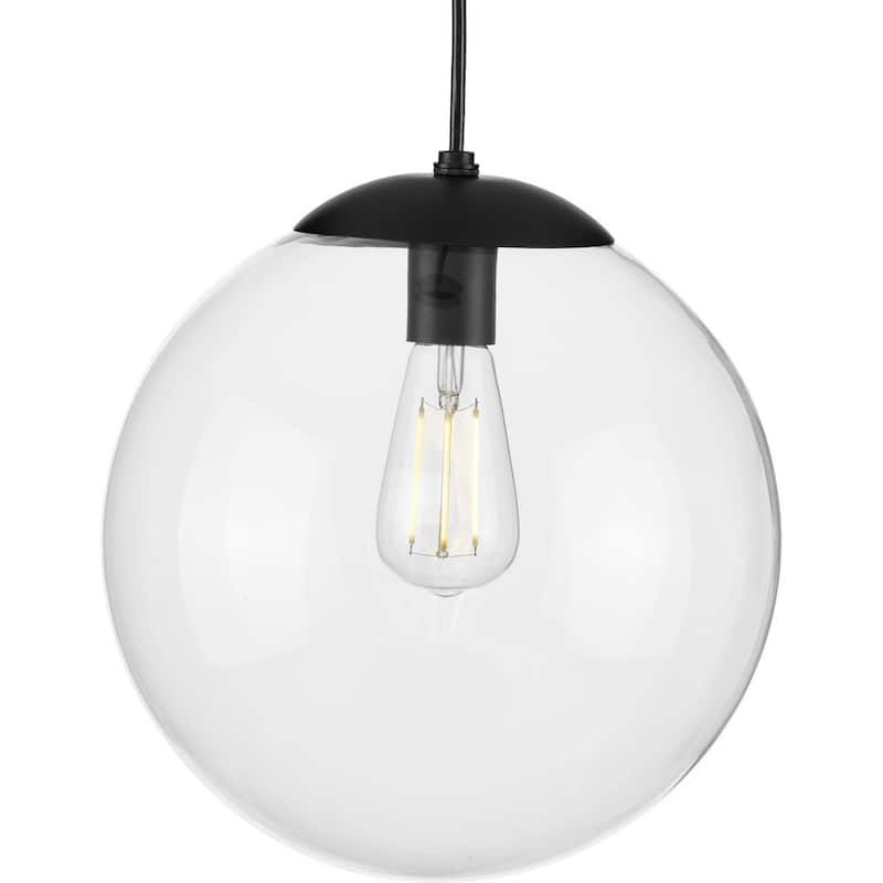 Atwell Collection 1-Light Clear Glass Matte Black Large Pendant - 12 in x 12 in x 12.5 in - 12 in x 12 in x 12.5 in