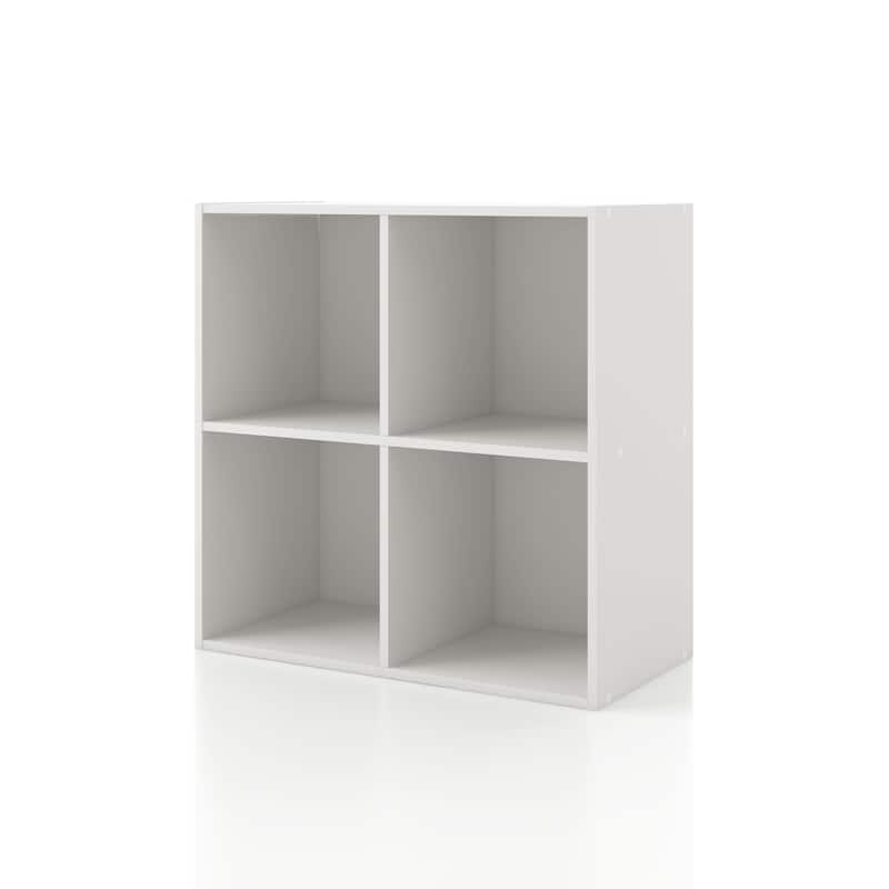 DH BASIC Modern Wood Customizable Stackable Storage Organizer - Cube Shelves, Drawer Cabinet, Bookcase with Doors by Denhour - 4-Cube - White