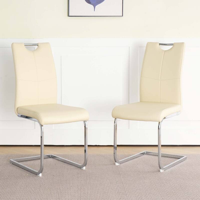 PU Dining Chair Living Room Chair with Silver Leg(Set of 4)