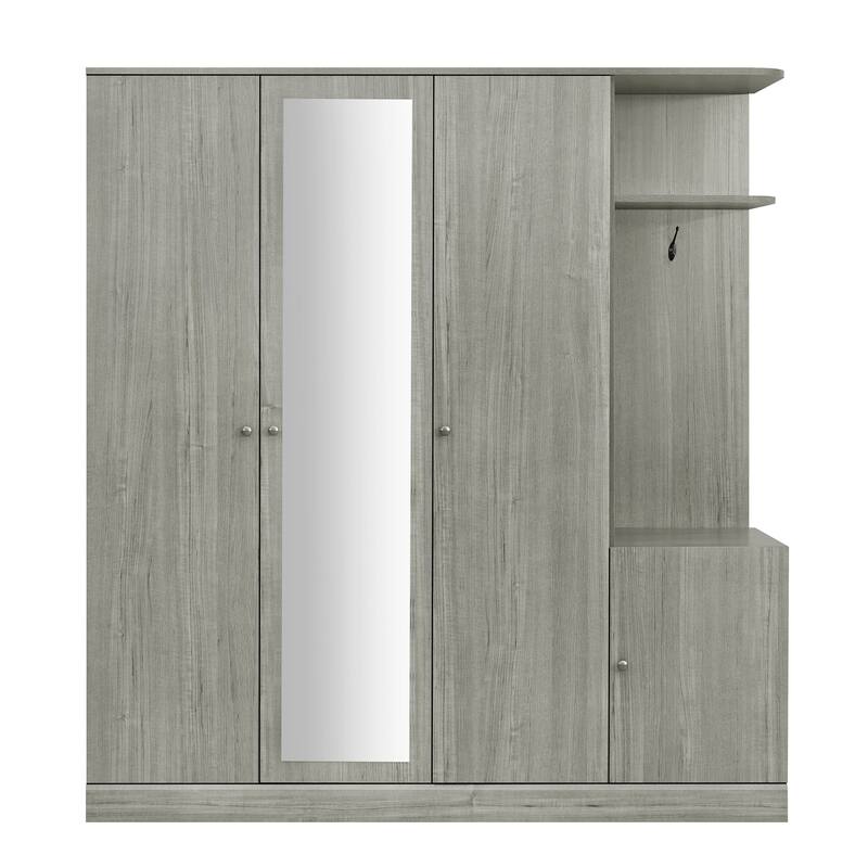 Modern Freestanding Wardrobe Closet With Storage Shelves and Full-Length Mirror